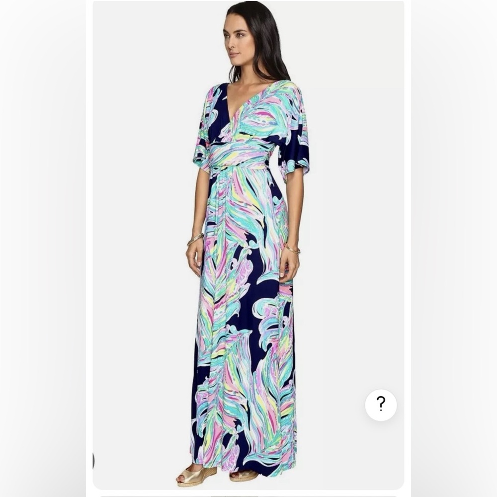 Lilly Pulitzer Parigi Maxi Dress Navy Don't Leaf Me Hanging.